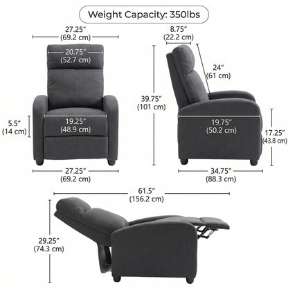 Fabric Recliner Sofa Manual Recliner, Home Theater Seating Single Reclining Sofa Chair with Padded Seat for Living Room,