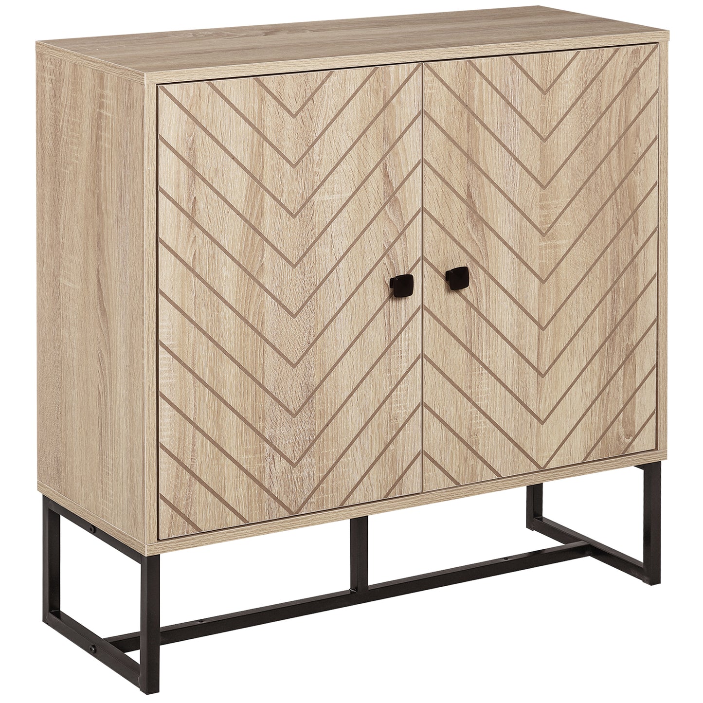 Modern Sideboard, Buffet Cabinet with 2 Chevron Doors and Adjustable Shelf, Kitchen Storage Cabinet with Steel Base, Cof
