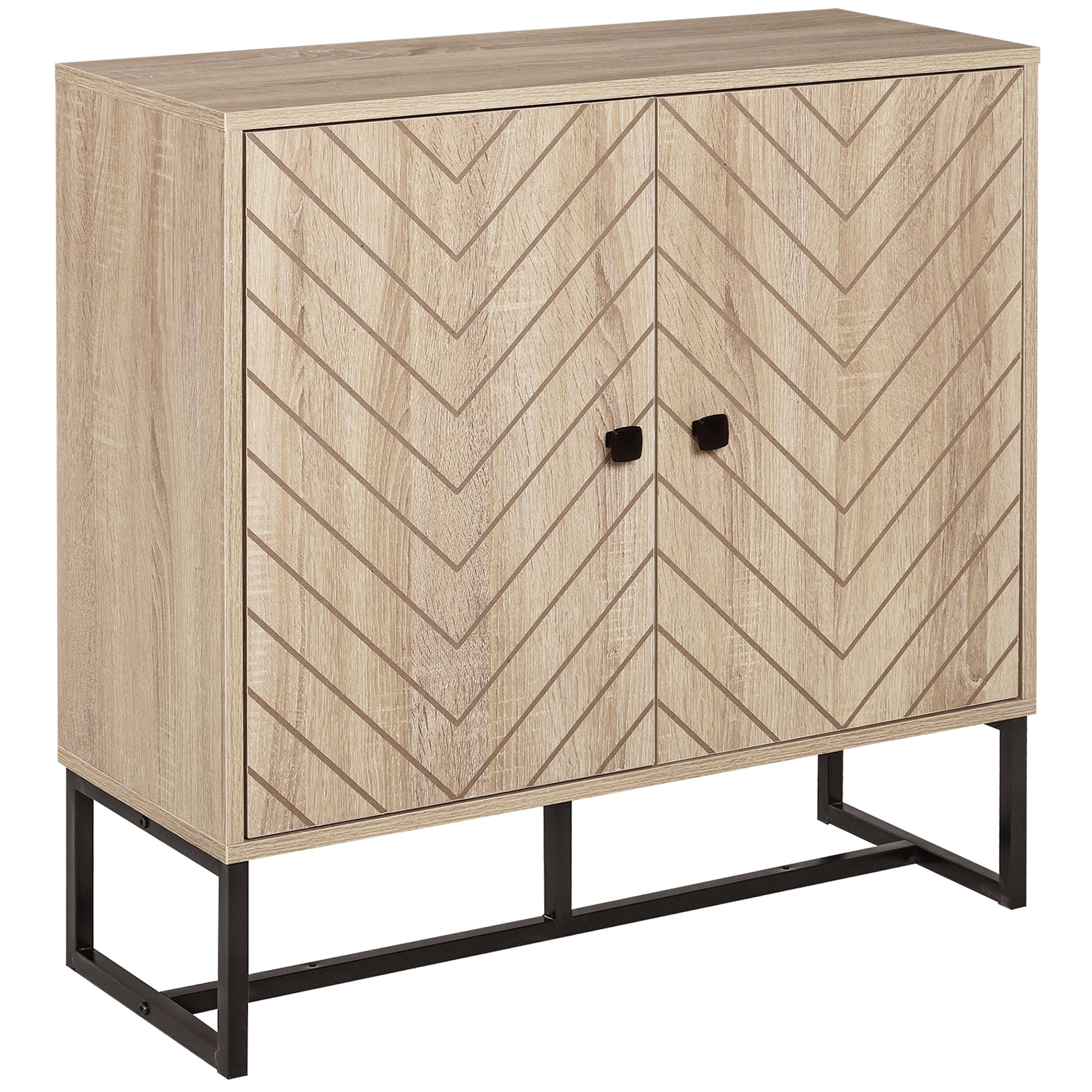 Modern Sideboard, Buffet Cabinet with 2 Chevron Doors and Adjustable Shelf, Kitchen Storage Cabinet with Steel Base, Cof