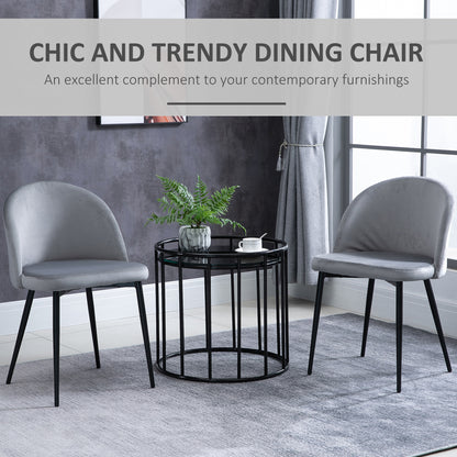 Set of 2 Mid-Back Dining Chair, Mid-Back Velvet-touch Upholstery Kitchen Chair for Living Room Dining Room, Dark Blue