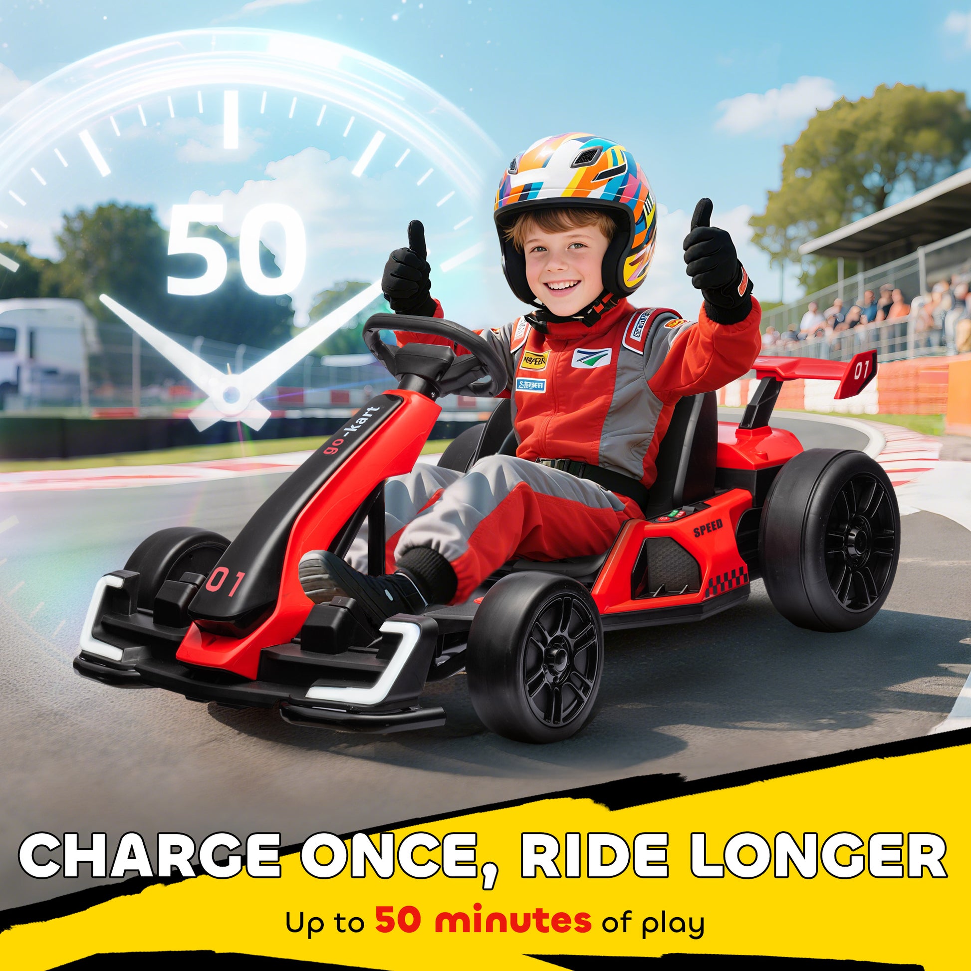 VarietyKart 24V Electric Go Kart, Battery Powered Kids Drift Kart with Adjustable Seat, Seat Belt, Horn, Music, Light, R