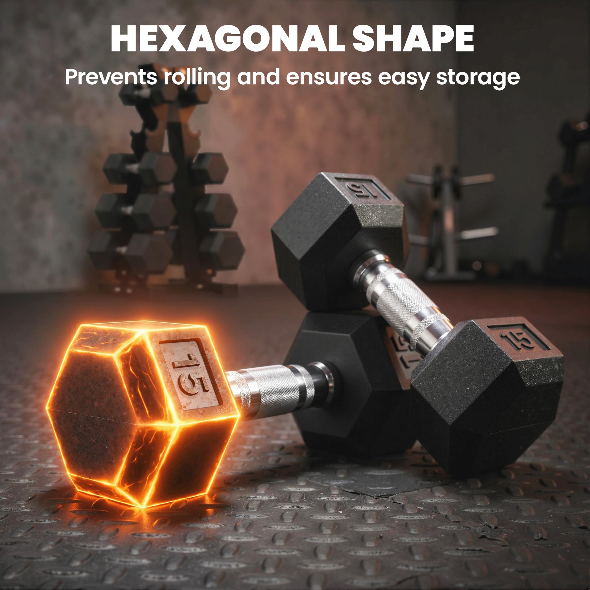 Soozier Hex Dumbbell Weight Set with Vertical Rack, 210lbs Rubber-Coated Dumbbells with Non-Slip Handles
