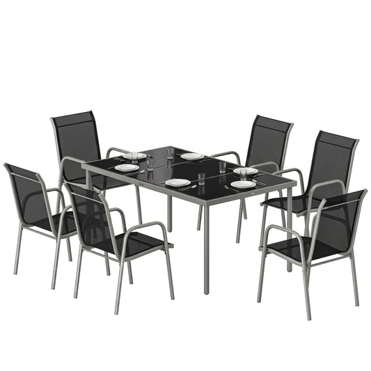 7 Piece Garden Dining Set, Garden Furniture Set with Rectangle Table and 6 Stackable Chairs