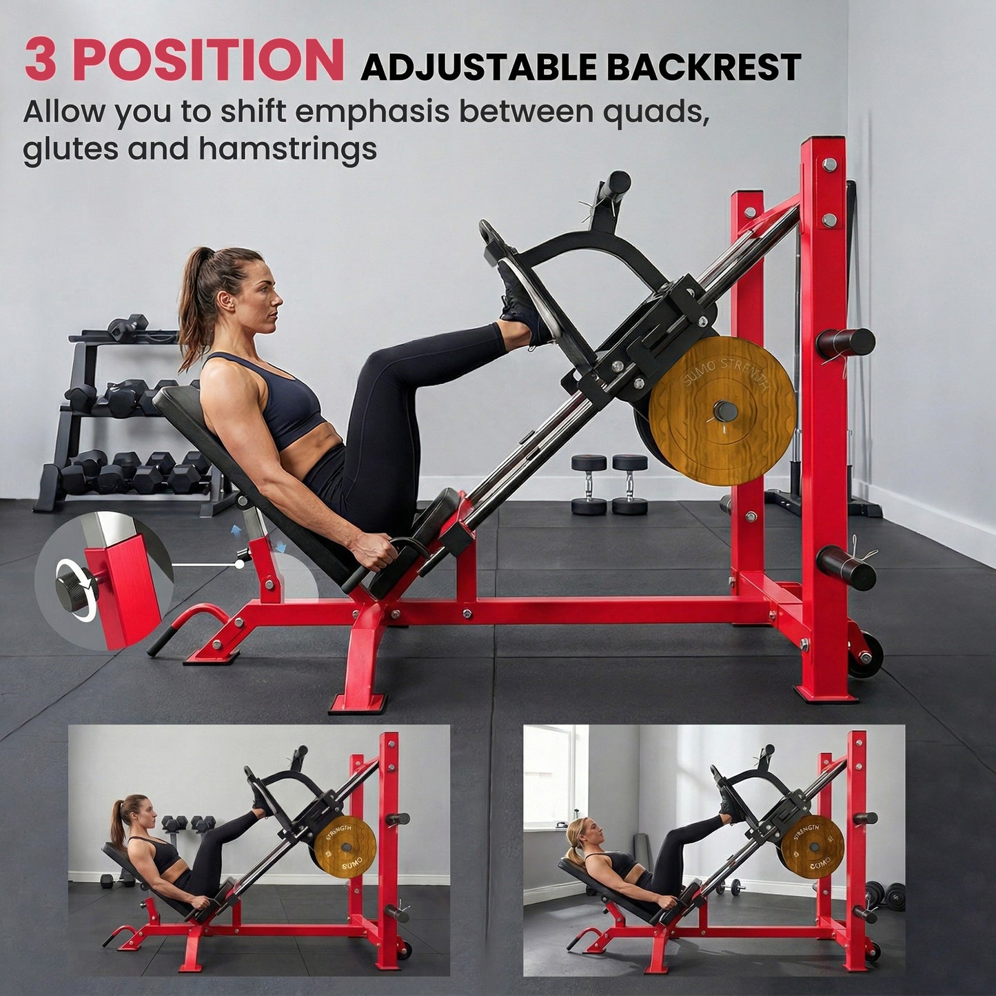 Soozier Leg Press Machine with Wheels and Calf Block, Adjustable Squat Machine for Home Gym, 1000 lbs Capacity