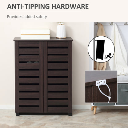 Narrow Shoe Cabinet with 2 Slatted Doors, Modern Shoe Storage Cabinet with Adjustable Shelves for Entryway, Hallway, Liv