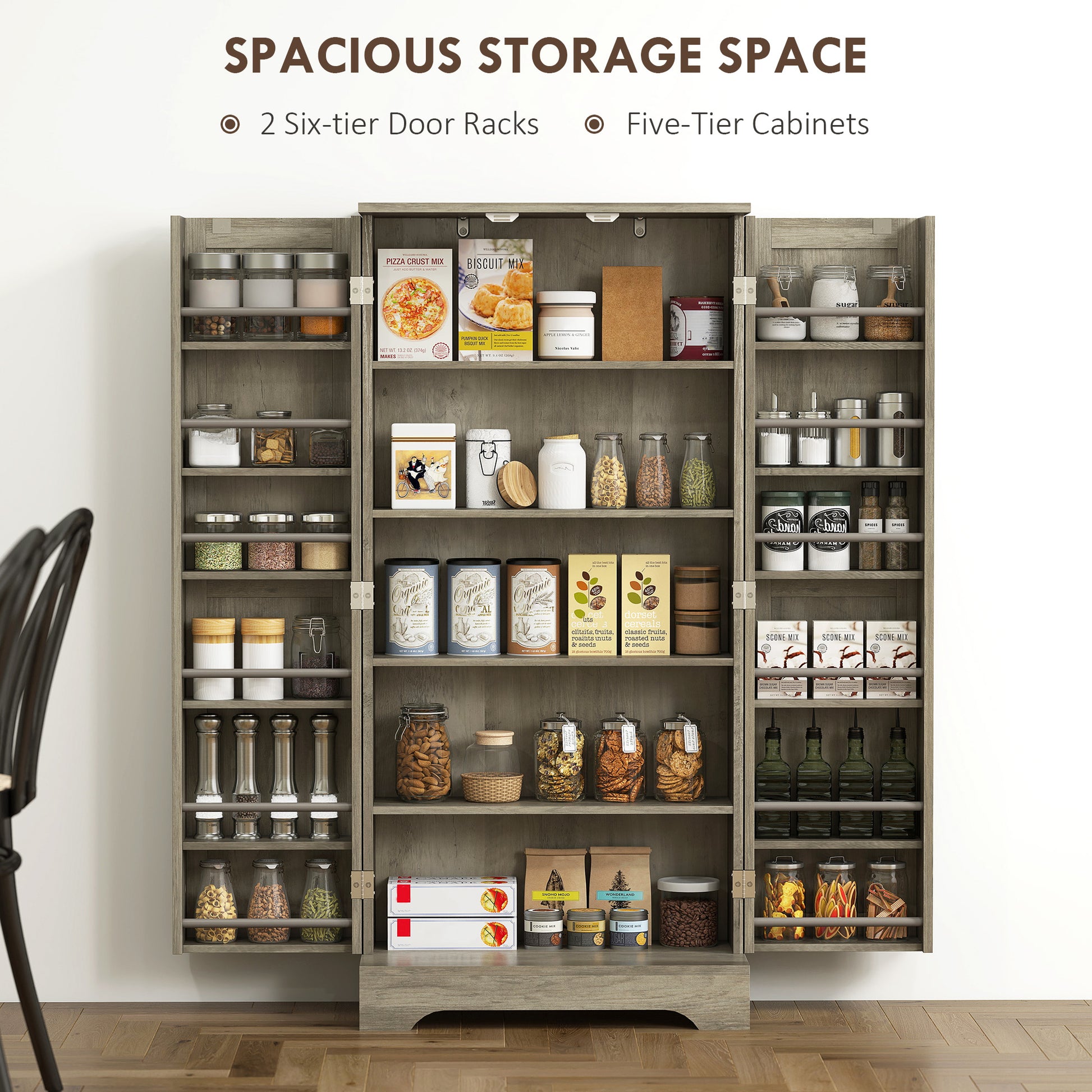 50" Pantry Storage Cabinet, Farmhouse Kitchen Pantry Cabinet with Doors, Adjustable Shelves, Distressed Grey