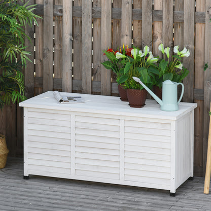 75 Gallon Wooden Storage Box patio Deck Box Bench, Garden Backyard Outdoor Storage Container with Aerating Gap & Weather