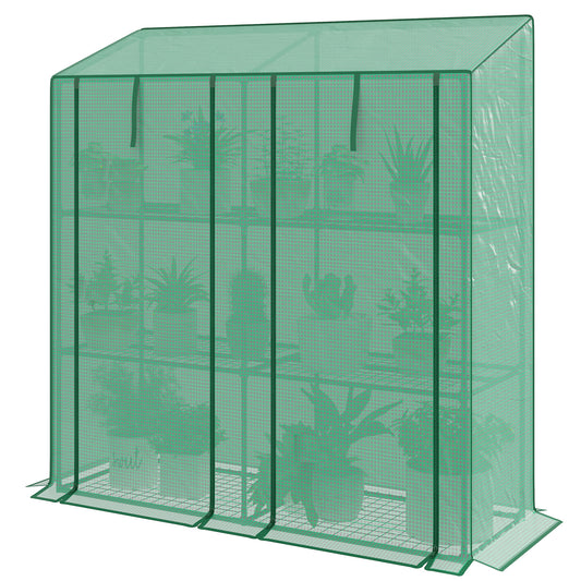 Portable Mini Greenhouse Green House with 3 Tier Shelves, Reinforced PE Cover, Roll-up Doors, 56.3" x 18.1" x 59.4"