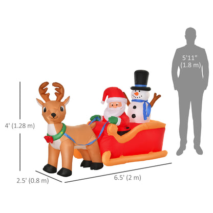 6.5 ft Christmas Inflatable Santa Claus & Snowman on Sleigh with Reindeer, Blow up Christmas Decorations with LED Lights
