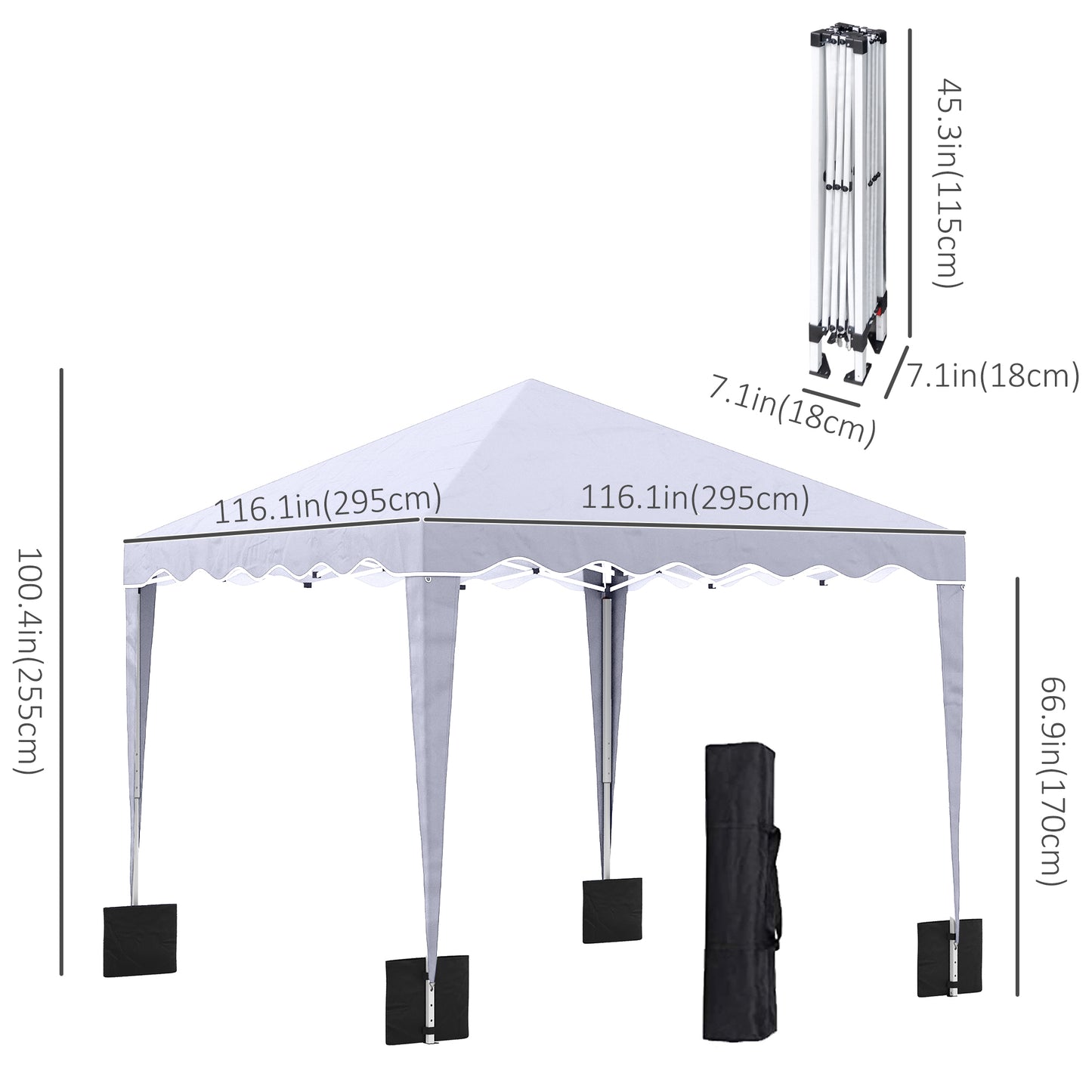 10' x 10' Pop Up Canopy Tent with Sand Bags, Instant Shelter with Adjustable Height and Carry Bag, Garden Outdoor Party 