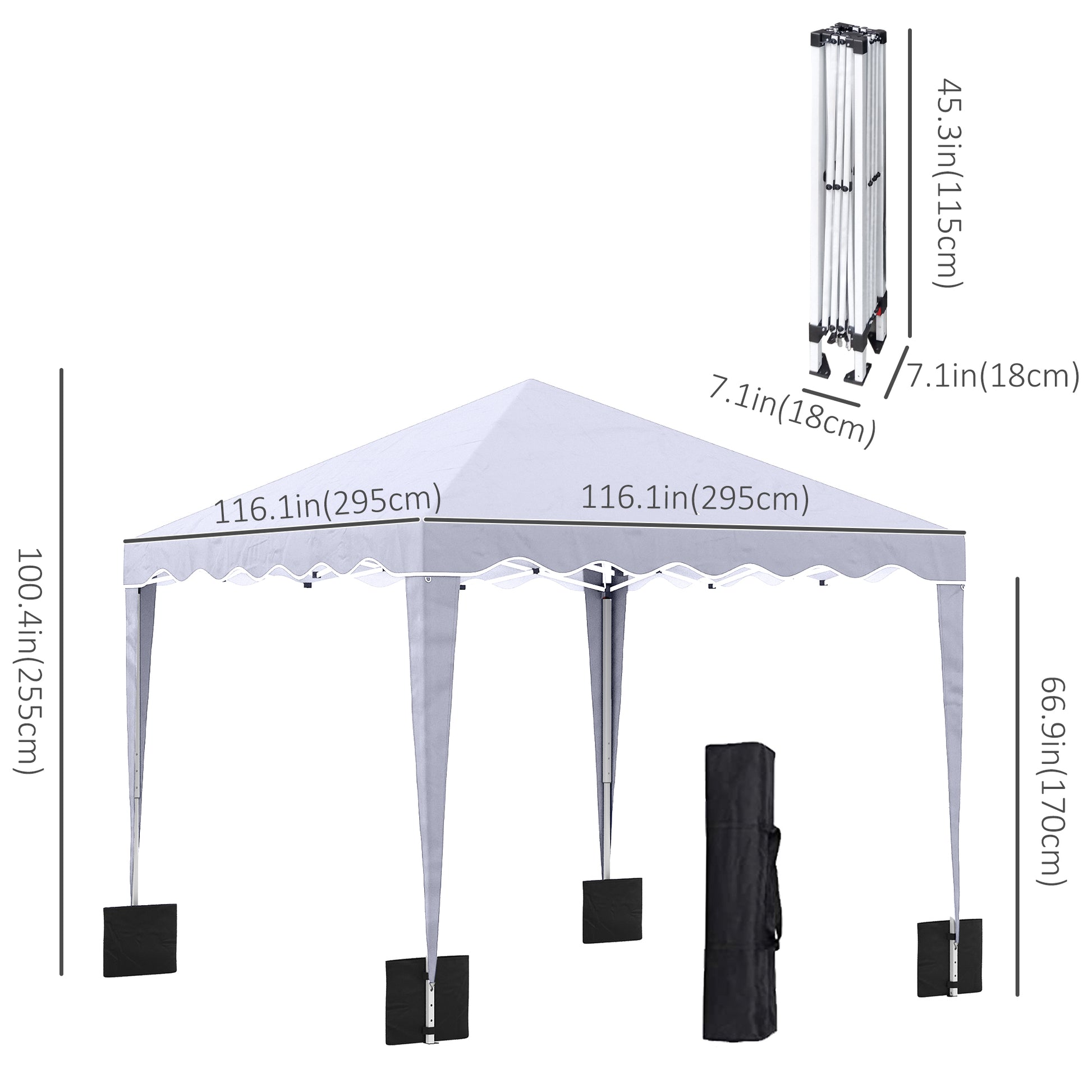 10' x 10' Pop Up Canopy Tent with Sand Bags, Instant Shelter with Adjustable Height and Carry Bag, Garden Outdoor Party 