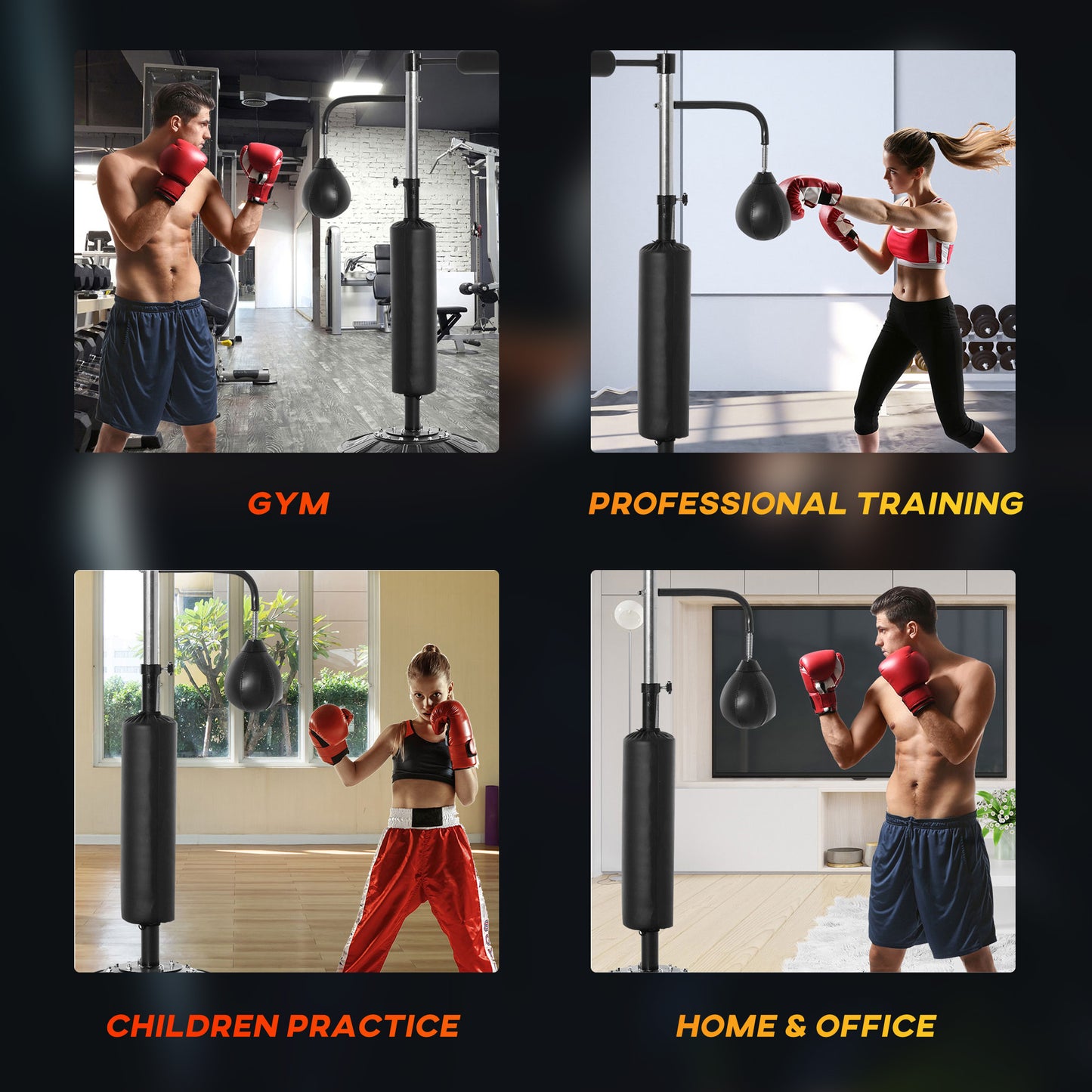 Soozier 4-in-1 Free Standing Punching Bag, Height Adjustable Boxing Bag with 2 Speed Balls, 360° Reflex Bar, Black