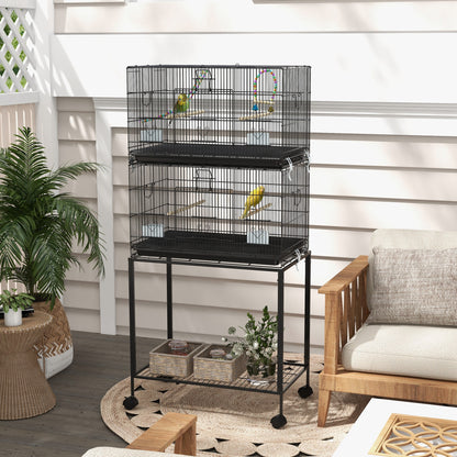 65" Birdcage for Canaries, Lovebirds Finches, Budgie Cage with Wheels, Black