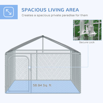 Outdoor Dog Kennel  with Roof, Dog Run with Waterproof & UV-Resistant Cover, Secure Lock, for Backyard & Patio, 7.5' x 7