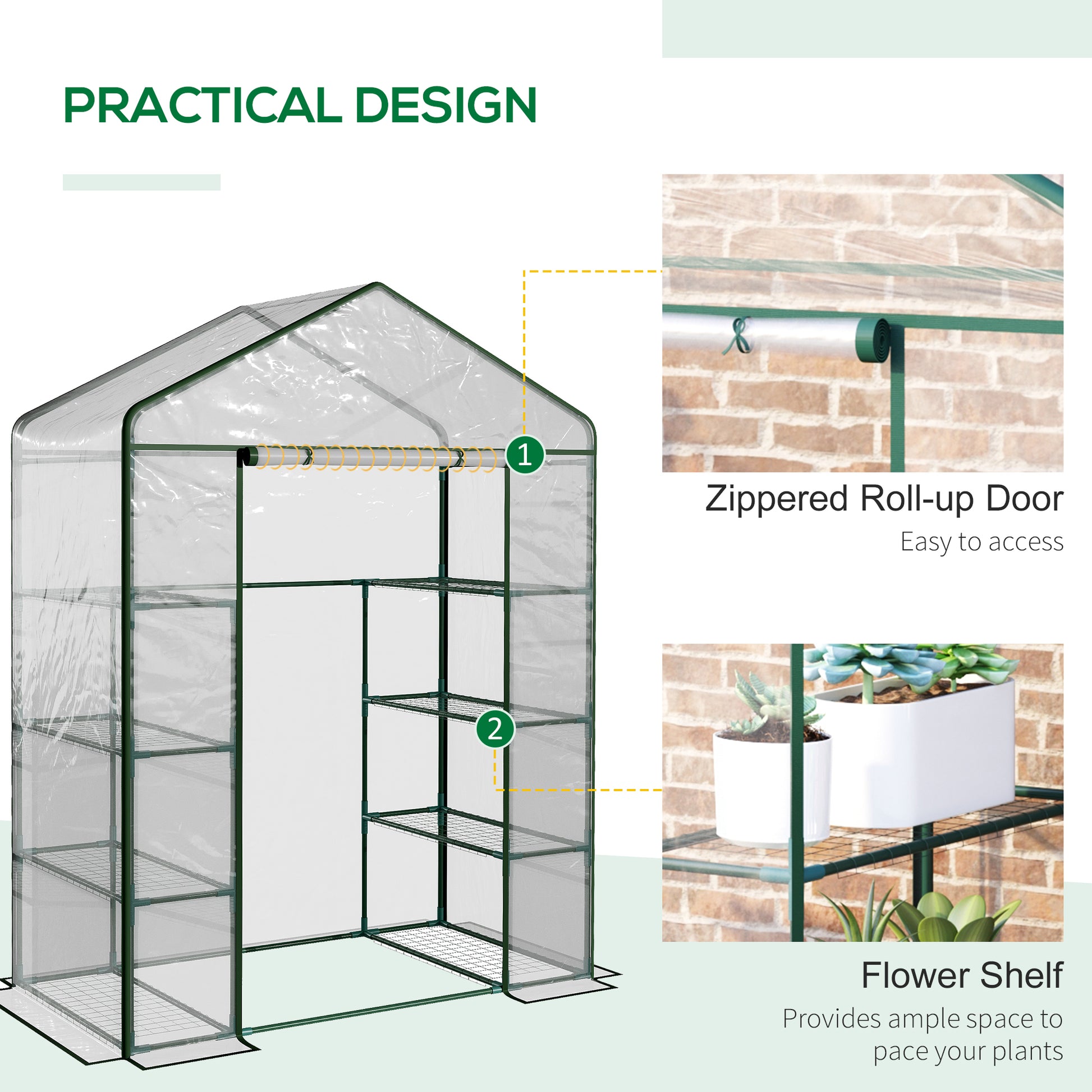 56" x 29" x 77" Portable Walk-in Greenhouse Garden Flower Plant Growing Warm House w/ 4 Tier Shelves and Roll Up Zippere