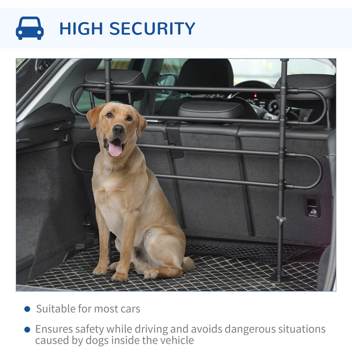 Adjustable Pet Car Barrier for SUVs, Vehicles, Vans, Back Seat Dog Fence Guard for Safety Car Travel, Black