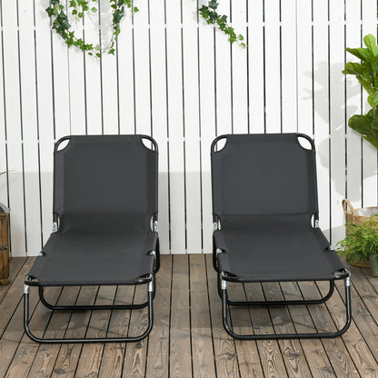 Set of 2 Folding Outdoor Lounge Chair, Sun Tanning Chairs with Reclining Back, Breathable Mesh for Beach Patio, Black