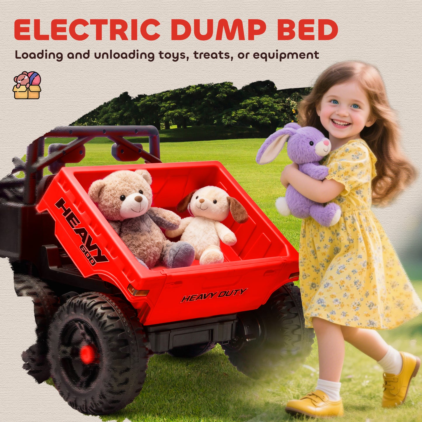 Qaba 24V 4WD Kids Ride On Truck with 6 Wheels Electric Ride On Car with Remote, Dump Bed for 3-6 Years, Red