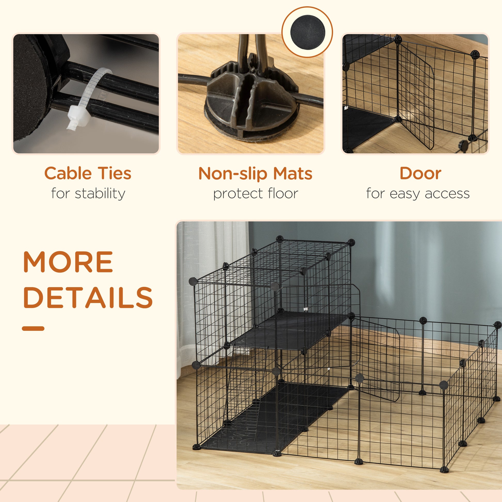 Small Animal Cage Rabbit Cage with Door, Guinea Pig Playpen, Small Animal Fence for Bunny, Chinchilla, Freret, Chinchill