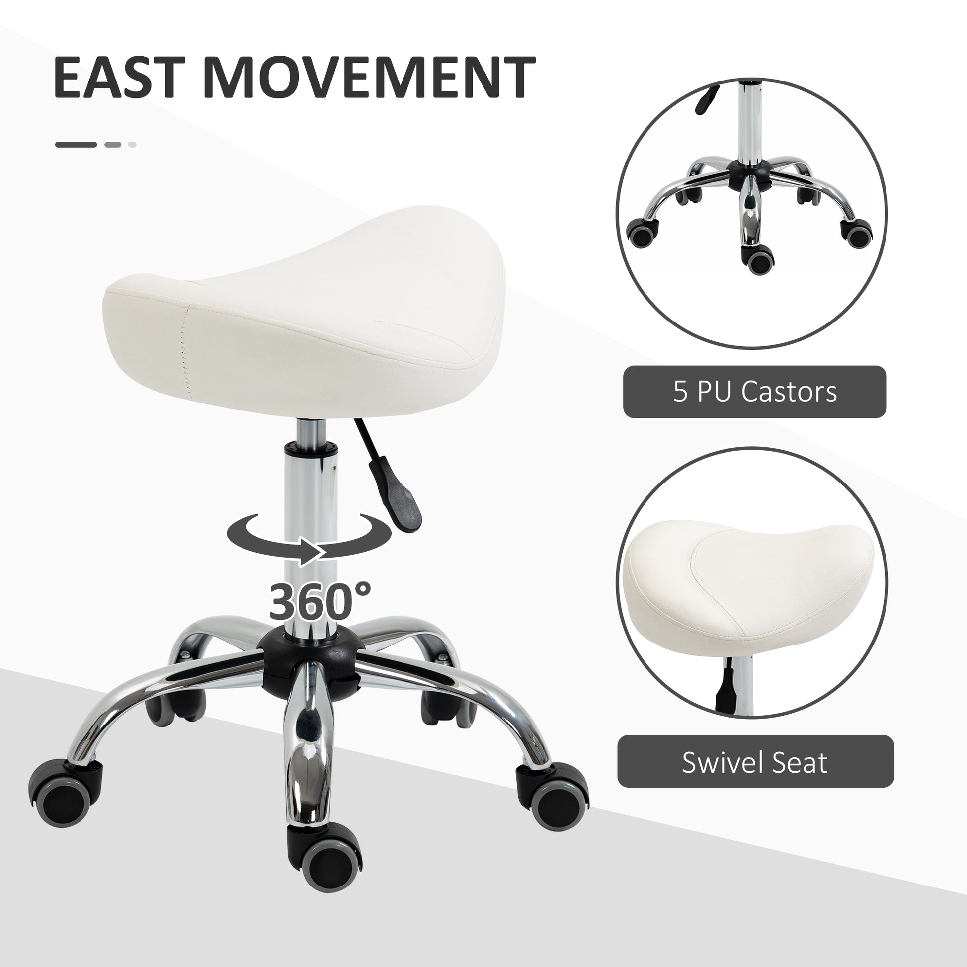 Ergonomic Saddle Stool with Wheels, Adjustable PU Leather Saddle Chair, 360° Swivel, NO Back Pain, Healthy Posture, Salo