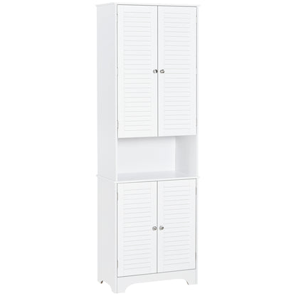 Tall Bathroom Storage Cabinet, Slim Bathroom Cabinet with 4 Shutter Doors and Adjustable Shelves, Toilet Vanity Cabinet,