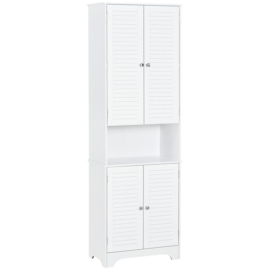 Tall Bathroom Storage Cabinet, Slim Bathroom Cabinet with 4 Shutter Doors and Adjustable Shelves, Toilet Vanity Cabinet,