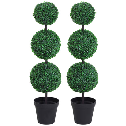 Set of 2 Artificial Ball Boxwood Topiary Trees, 44.1" Fake Plants in Pots for Outdoor Indoor Decor, Dark Green