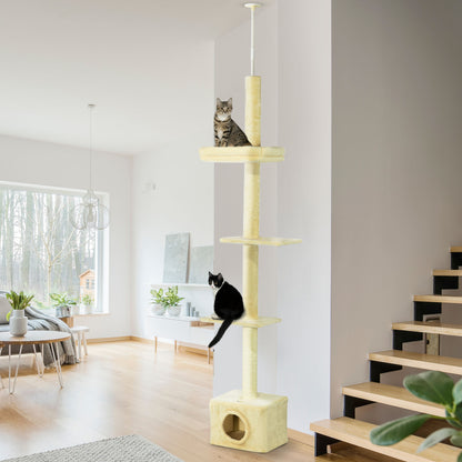 Floor to Ceiling Cat Tree with Scratching Post for Indoor Cats, Adjustable Height Cat Tower (91-102 Inches) with House, 