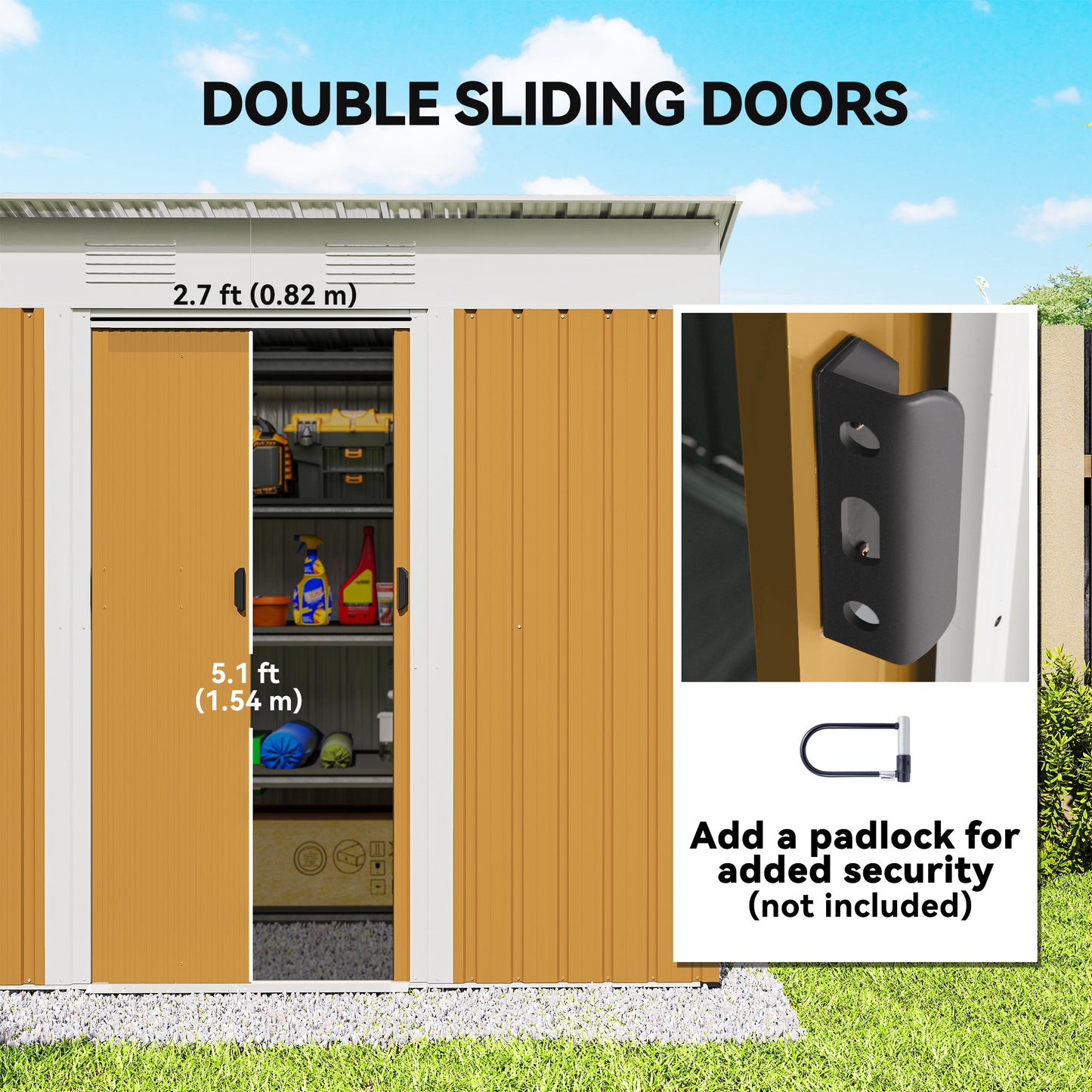 7' x 4' Outdoor Storage Shed, Metal Garden Tool Storage House Organizer with Lockable Sliding Doors and Vents for Backya