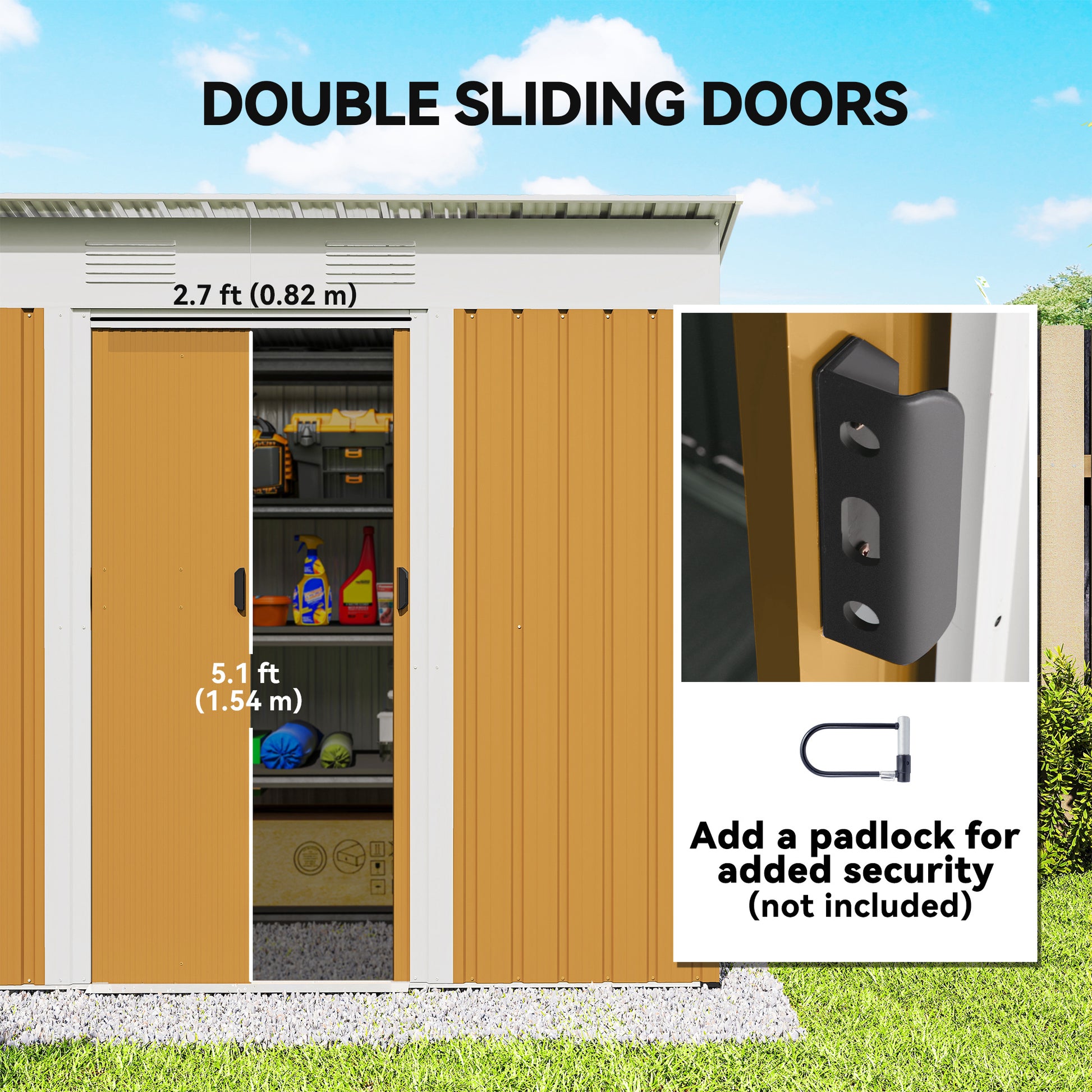7' x 4' Outdoor Storage Shed, Metal Garden Tool Storage House Organizer with Lockable Sliding Doors and Vents for Backya