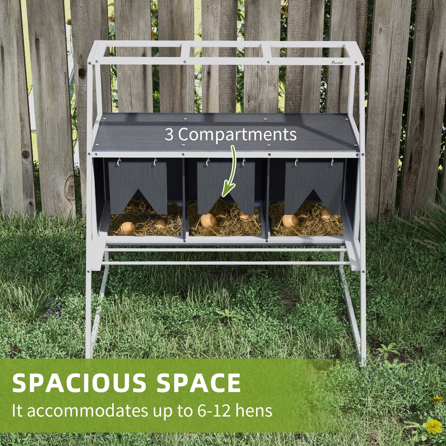 3 Compartments Nesting Boxes for Chickens with Privacy Curtains, Standing Perches, Up to 6-12 Hens