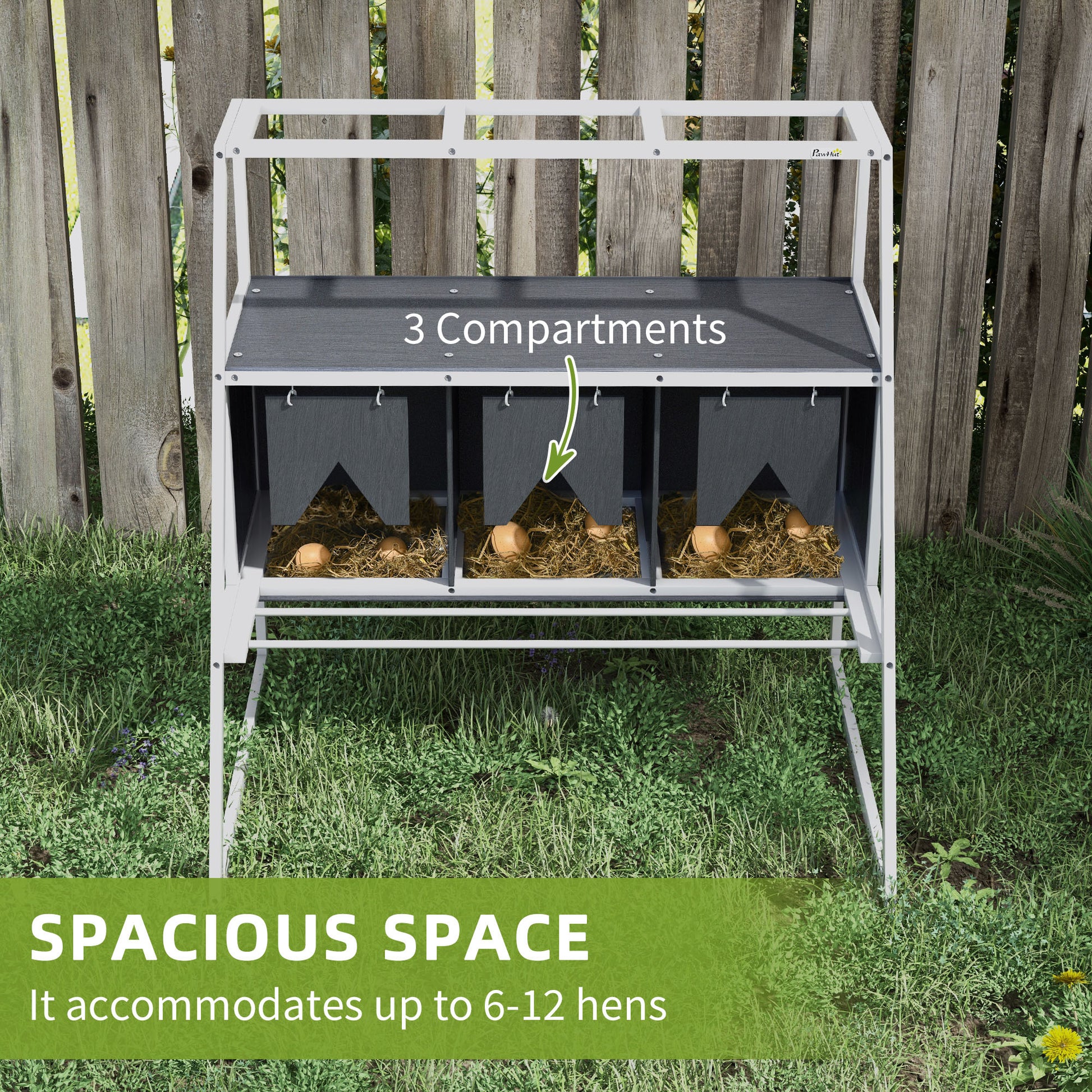 3 Compartments Nesting Boxes for Chickens with Privacy Curtains, Standing Perches, Up to 6-12 Hens