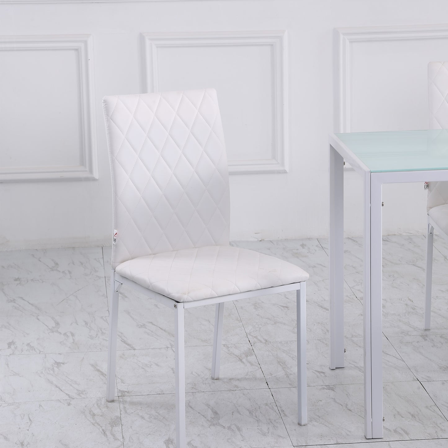 Modern Dining Chairs Set of 4, Upholstered Faux Leather Kitchen Chairs with Rhombic Tufting and Metal Legs for Living Ro