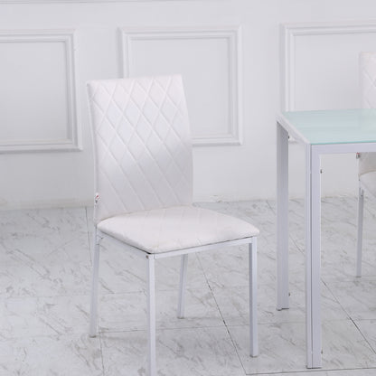 Modern Dining Chairs Set of 4, Upholstered Faux Leather Kitchen Chairs with Rhombic Tufting and Metal Legs for Living Ro