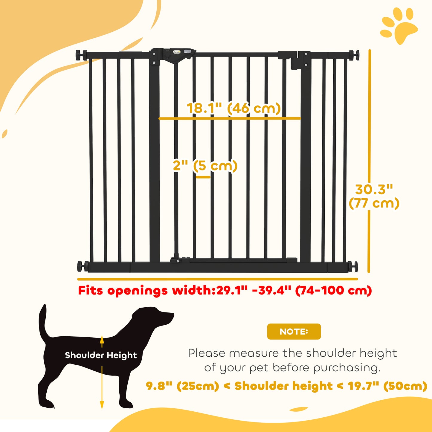 30 Inch Tall Pet Gate with Door Dog Gate and Barrier Indoor for Stairs Includes 2.8", 5.5" Extensions Kit, Black