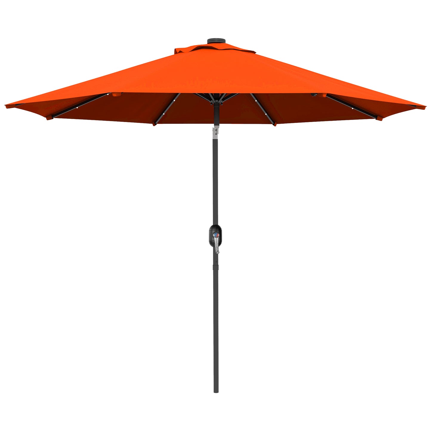 9ft Solar Patio Umbrella Outdoor Sunshade 24 LED Lights Tilt Canopy Orange