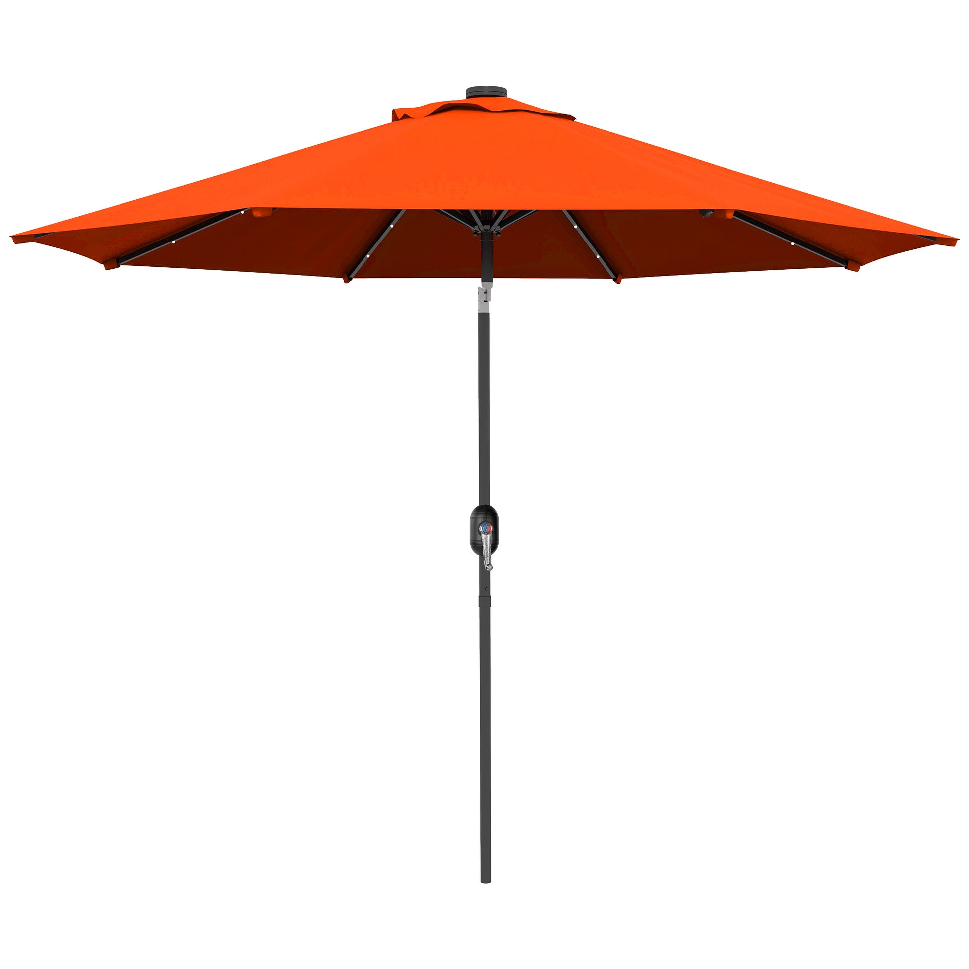 9ft Solar Patio Umbrella Outdoor Sunshade 24 LED Lights Tilt Canopy Orange