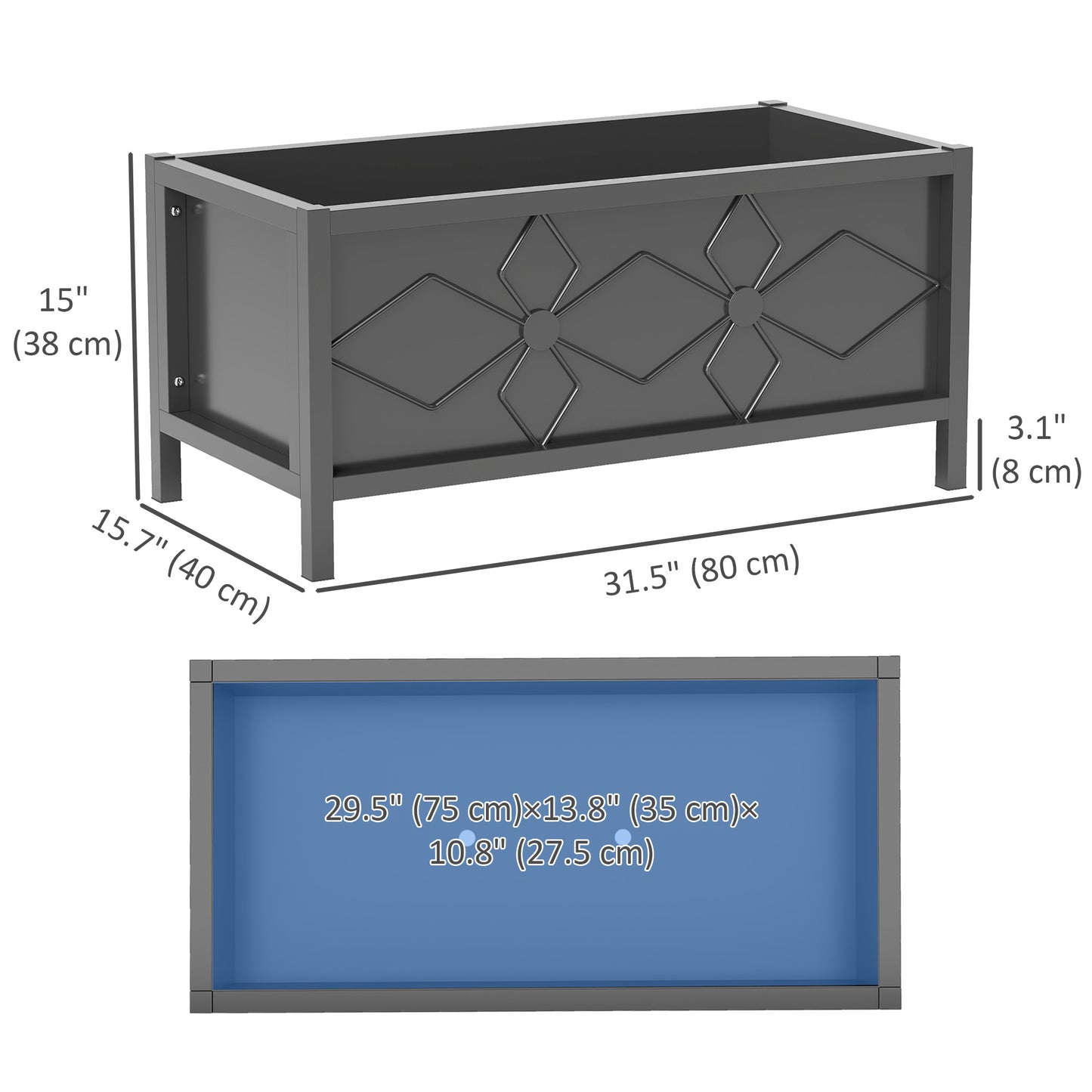 Galvanized Raised Garden Bed with Drainage Holes, Metal Raised Flower Bed, Outdoor Galvanized Planter Box for Herbs