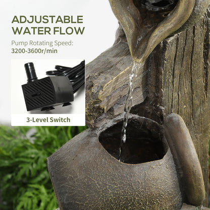 Wine Jars Outdoor Waterfall Fountain with Adjustable Flow, 4-Tier Rustic Resin Cascading Water Fountain, Decorative Back