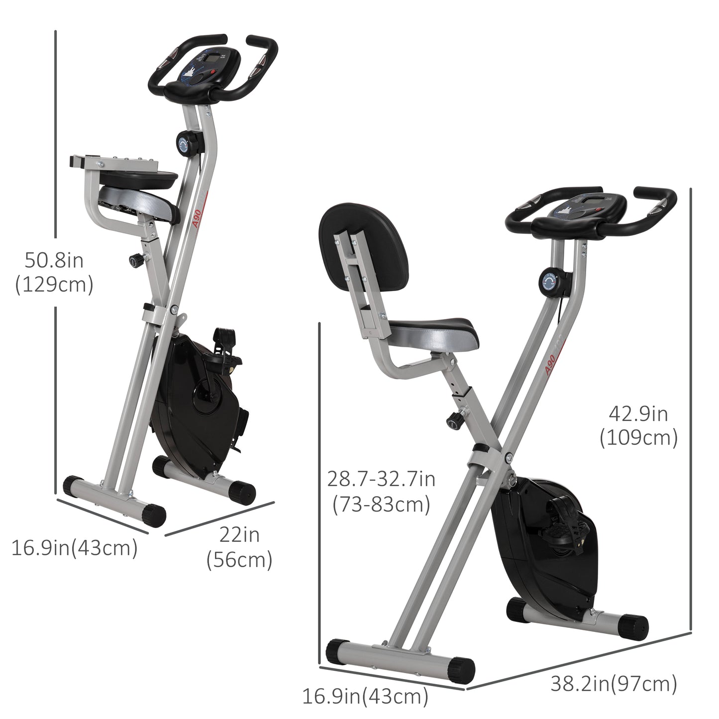 Soozier Foldable Indoor Stationary Bike with 8 Levels of Magnetic Resistance, Exercise Bike for Cardio Workout, Black