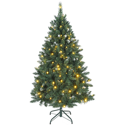 5 ft Frosted Prelit Christmas Tree, Full Spruce Xmas Tree with Dual Colour LED Light, Hinged Xmas Tree, Easy Assembly
