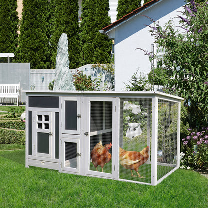 63" Chicken Coop Wooden Hen House Rabbit Hutch Poultry Cage Pen Outdoor Backyard with Nesting Box and Run Small Animal C