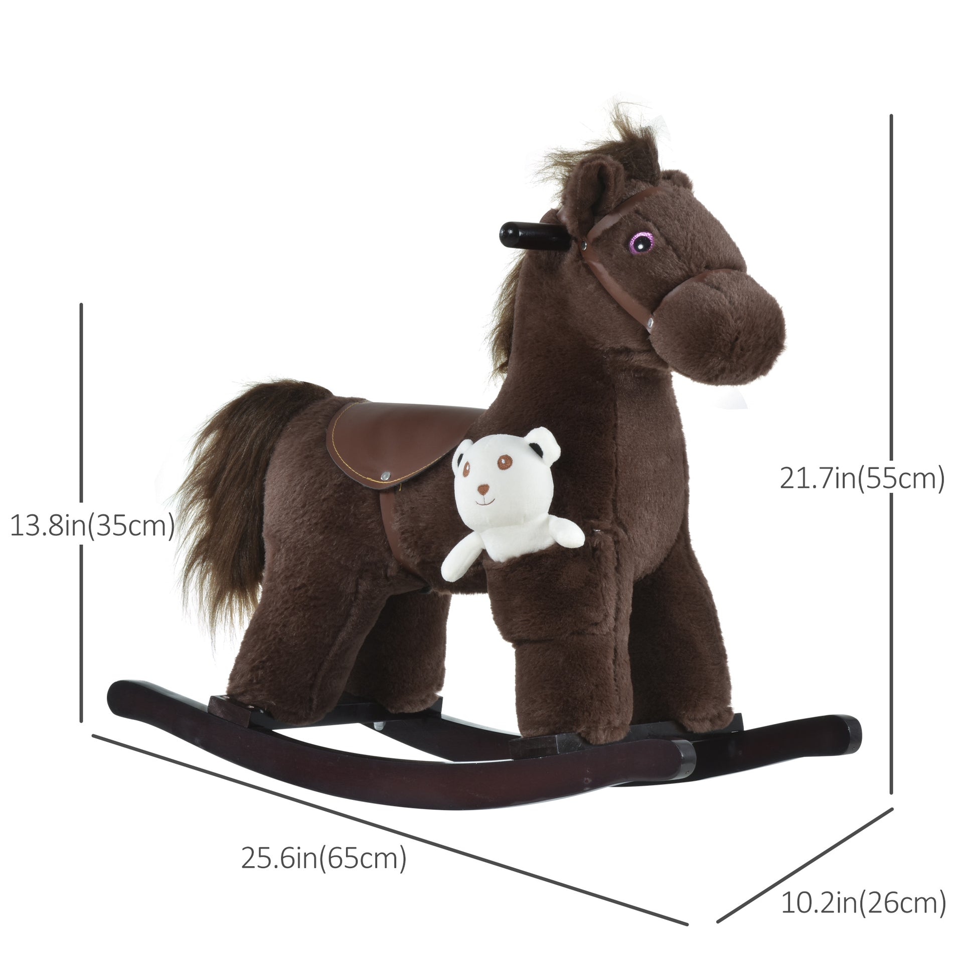 Qaba Kids Rocking Horse Plush Animal on Wooden Rockers with Sounds, Wooden Base and Bear Toy, Baby Rocking Chair, Brown