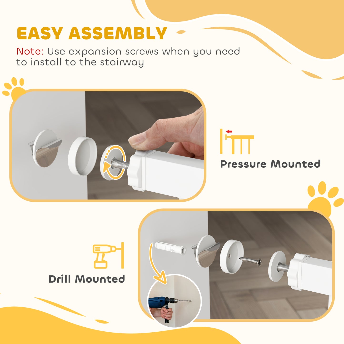 Pressure Fit Dog Gate Pet Barrier for stairs doorway, 29.9''- 42.1'' Width White