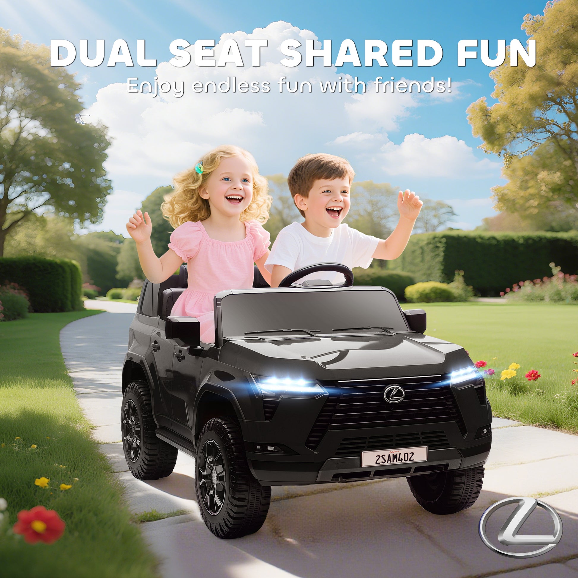 Qaba 12V Ride On Car, Licensed Lexus GX550, 2-Seater Kids Electric Vehicle with Remote Control and Suspension System, Bl