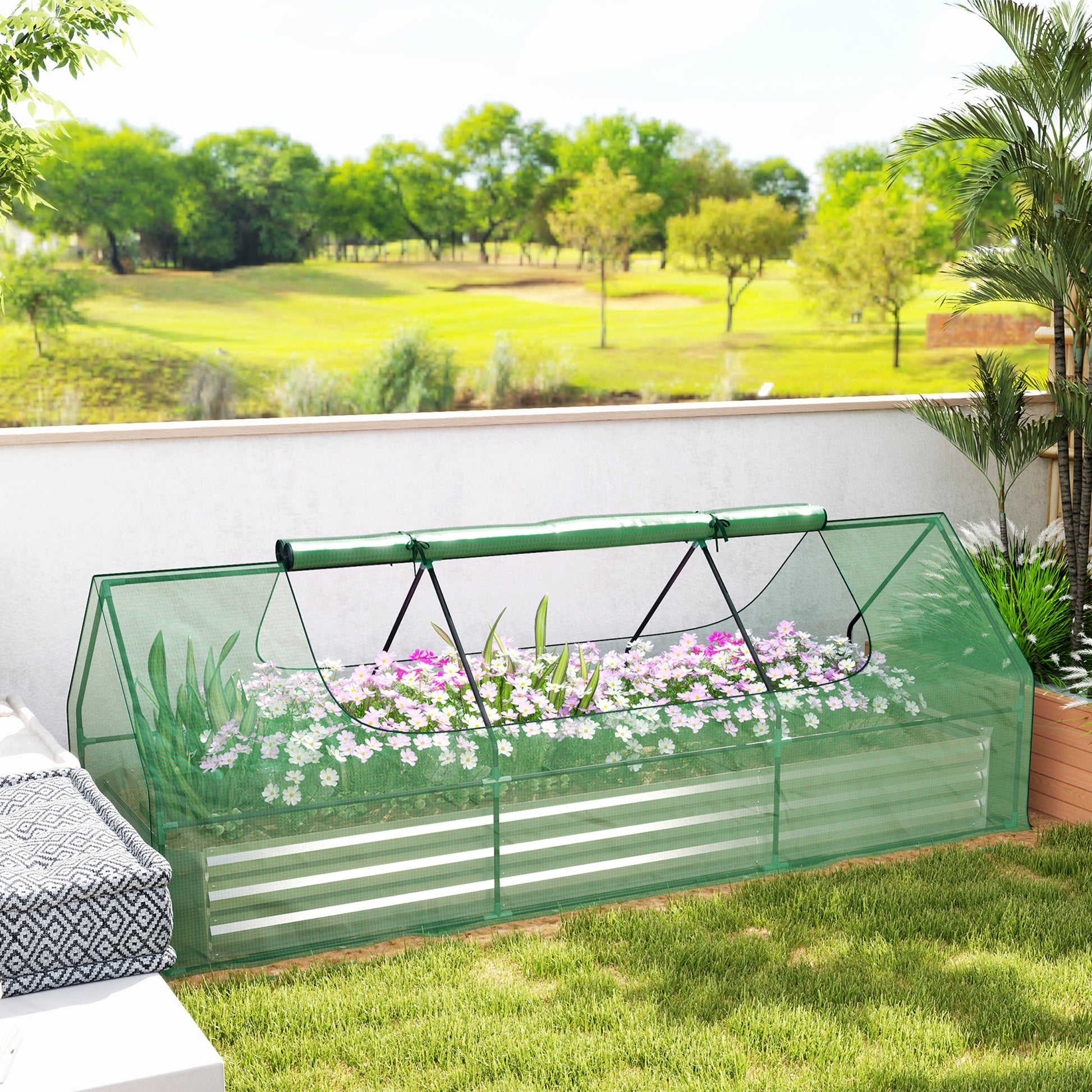 8.6 x 3 x 1ft Raised Garden Bed with Mini Greenhouse, Galvanized Raised Garden Bed with Cover for Herbs and Vegetables, 