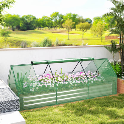 8.6 x 3 x 1ft Raised Garden Bed with Mini Greenhouse, Galvanized Raised Garden Bed with Cover for Herbs and Vegetables, 