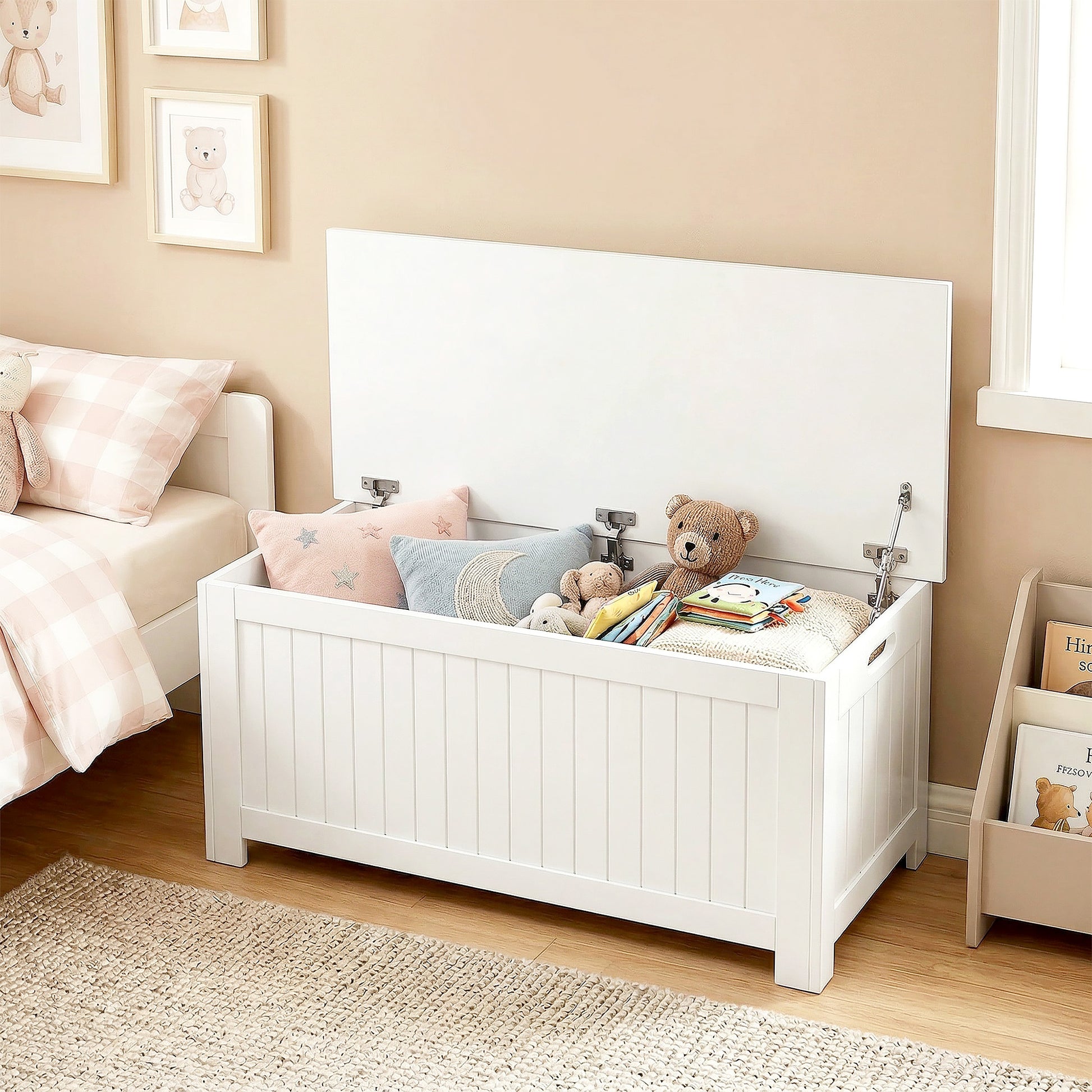 Large Storage Box Storage Trunk Cabinet Container with Lid and 2 Safety Hinges, White