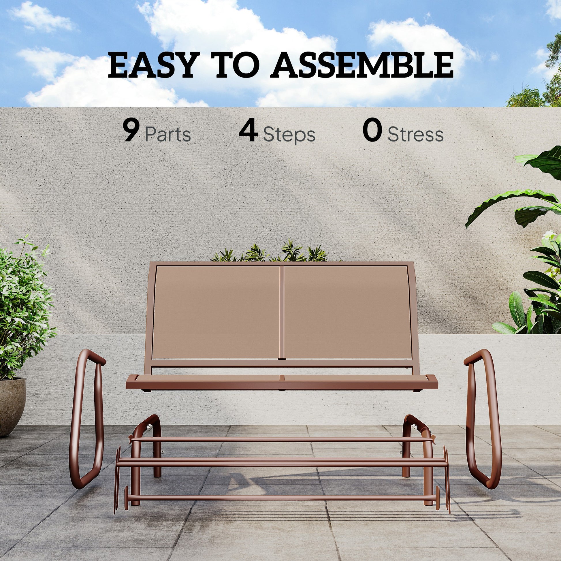 Outdoor Glider Bench, 2 Person Patio Glider Chair, Gliding Outdoor Garden Loveseat Swing Bench with Breathable Mesh Fabr