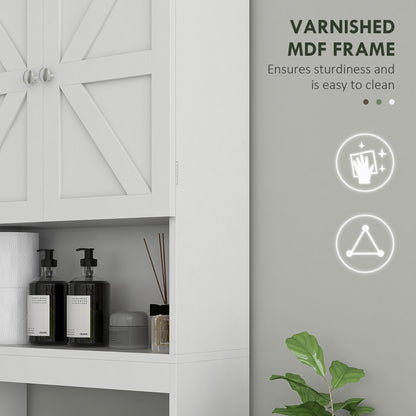 Over The Toilet Cabinet, Modern Bathroom Above Toilet Storage with Barn Doors and Open Shelf, White